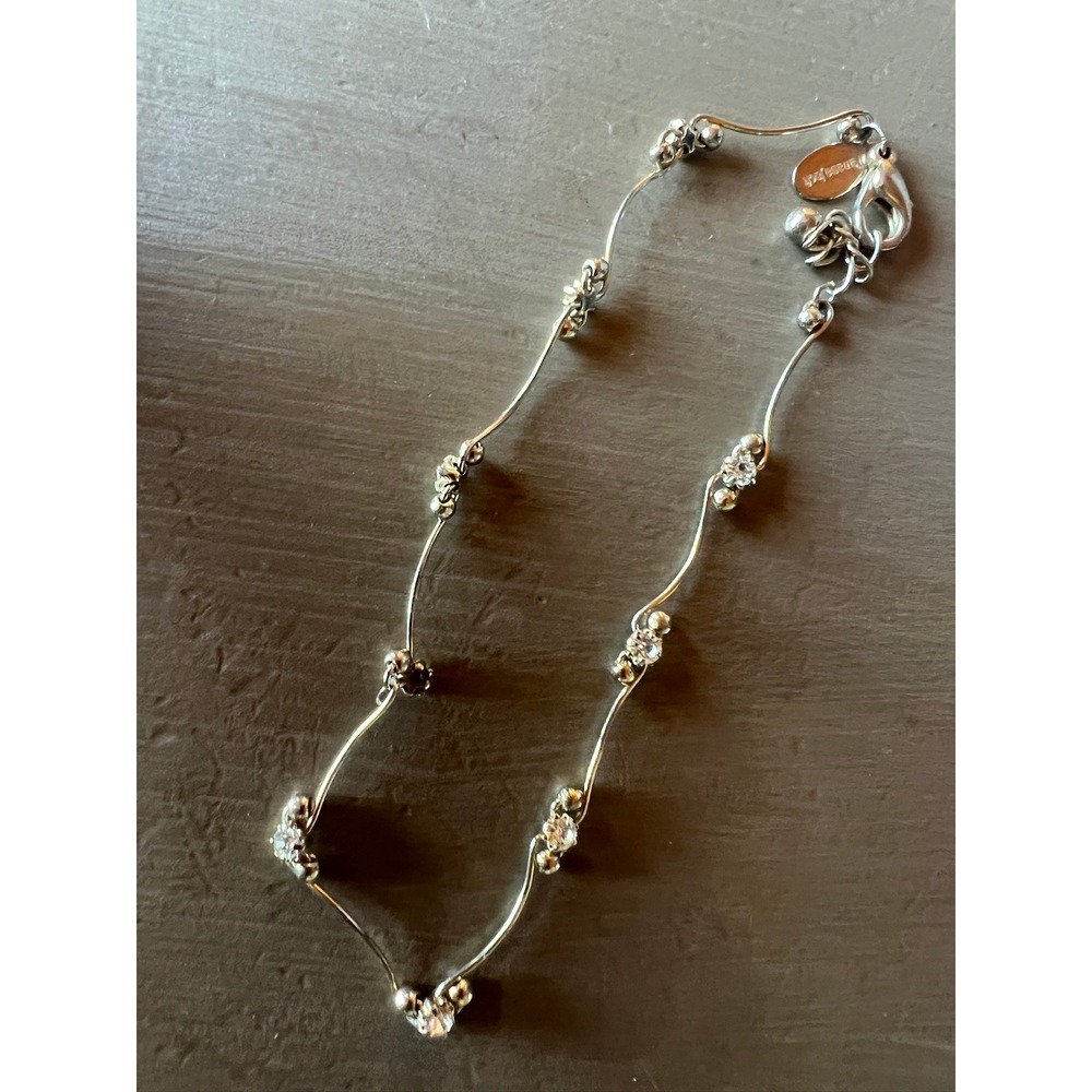 Panama Jack Wavy Bar Bracelet 7.5" Silver Tone Crystal Rhinestones Dainty Beachy